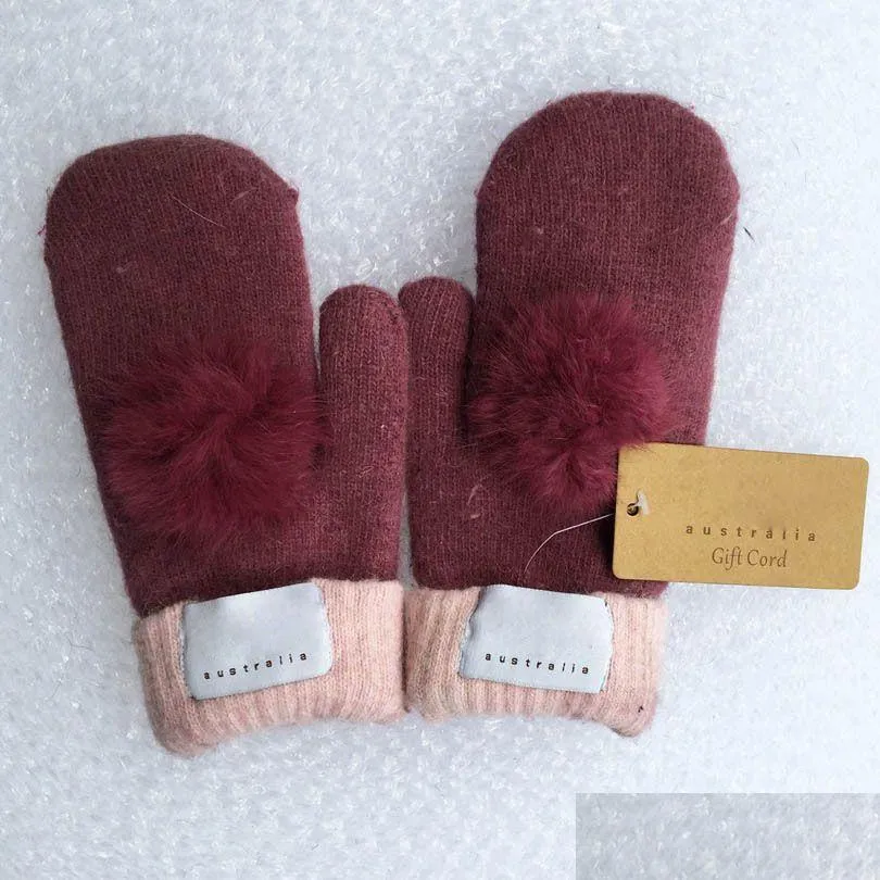 fashion womens gloves for winter and autumn cashmere mittens glove with lovely fur ball outdoor sport warm winter gloves