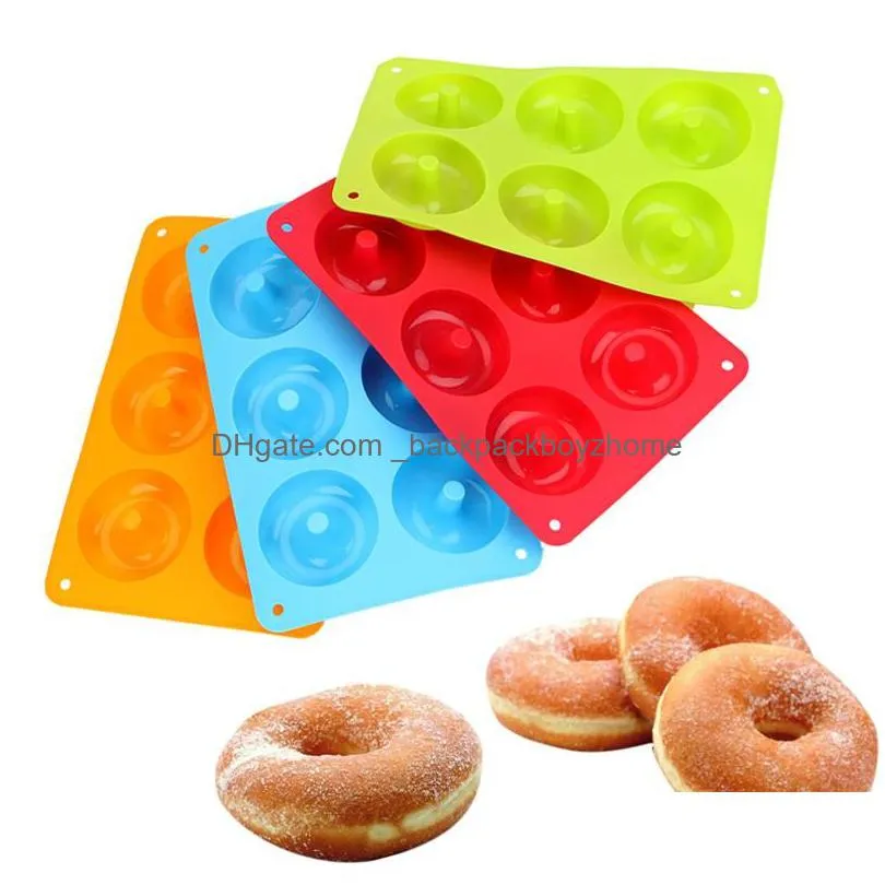 6 cavity donut mold diy cake mould kitchen tool chocolate biscuit cake mold non-stick candy 3d mold silicone donut baking pan