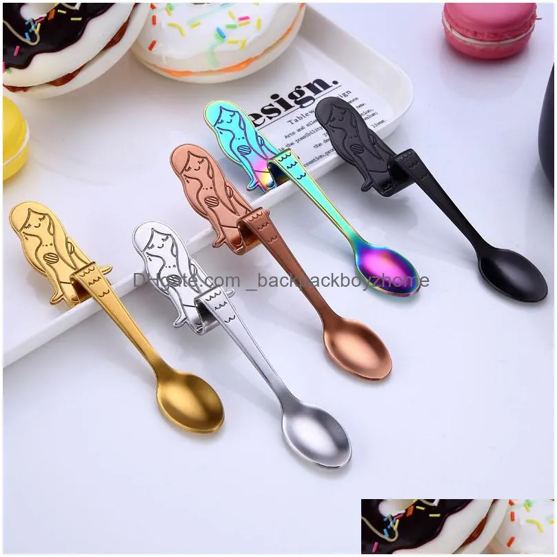 304 stainless steel mermaid coffee spoons scoop hanging coffee spoon teaspoon sugar moka ice cream tea spoon tools