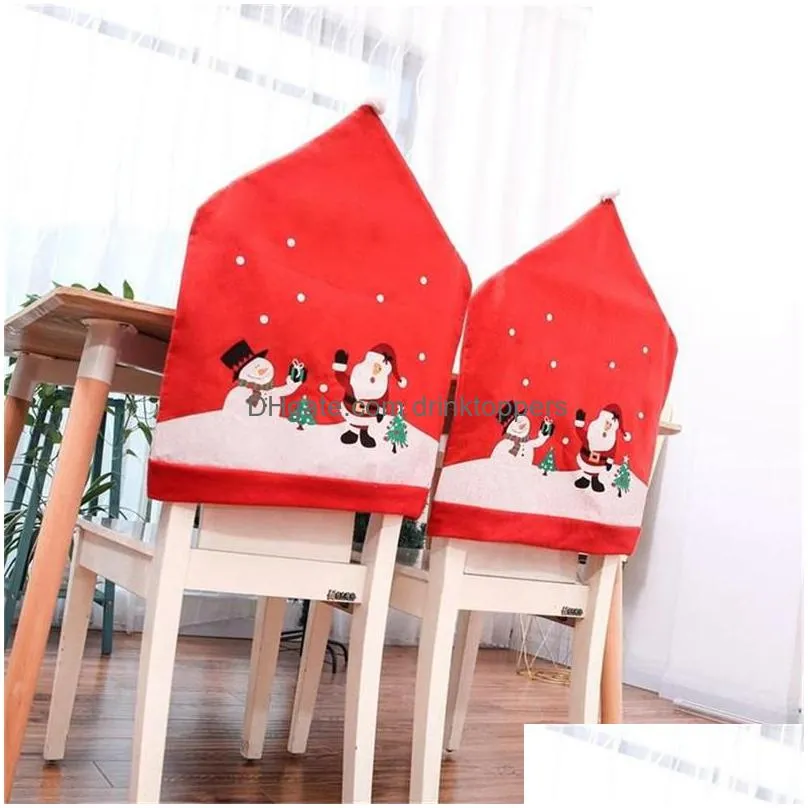  year merry christmas santa claus cap table chair cover red hat back chair covers christmas home decoration