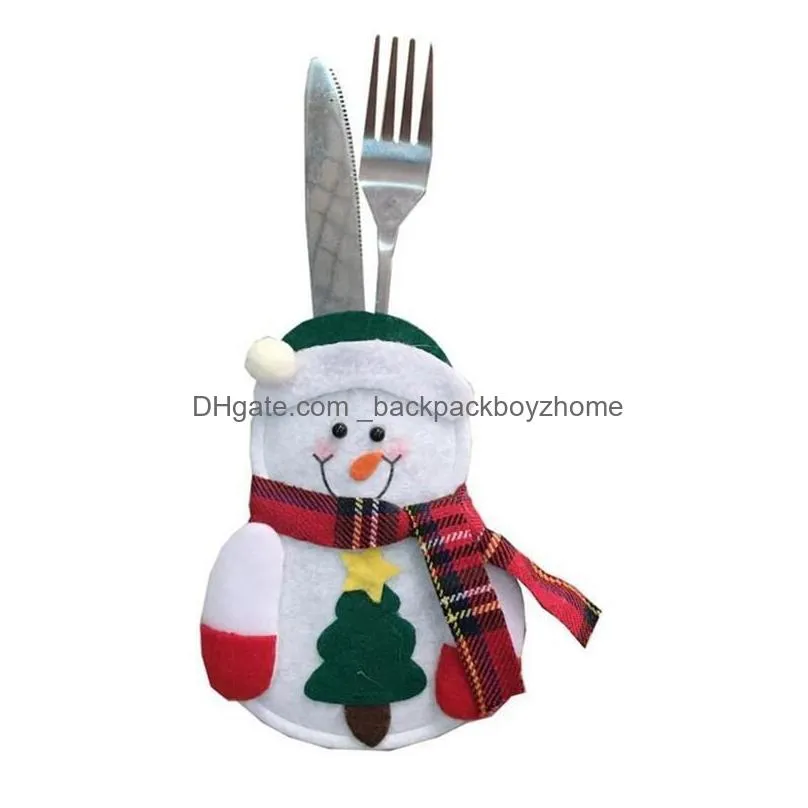 christmas decorations silverware holder santa claus snowman elk fork knife pockets dinner table decor cutlery sets bag