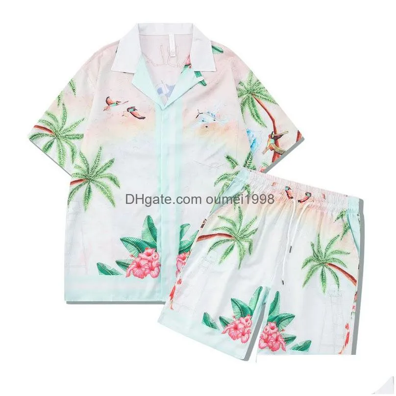 Fashion men`s Designer Men`s Shorts Shirt Outdoor Beach Casual Short sleeve shirt set in Asian sizes