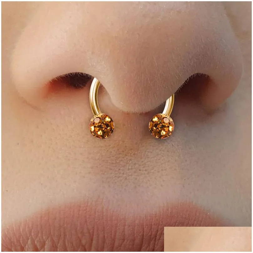 Crystal Septum Piercing Nose Ring Hoop Cartilage Earring Lip Stud Circular Barbell Ear Tragus Helix Horseshoe Jewelry