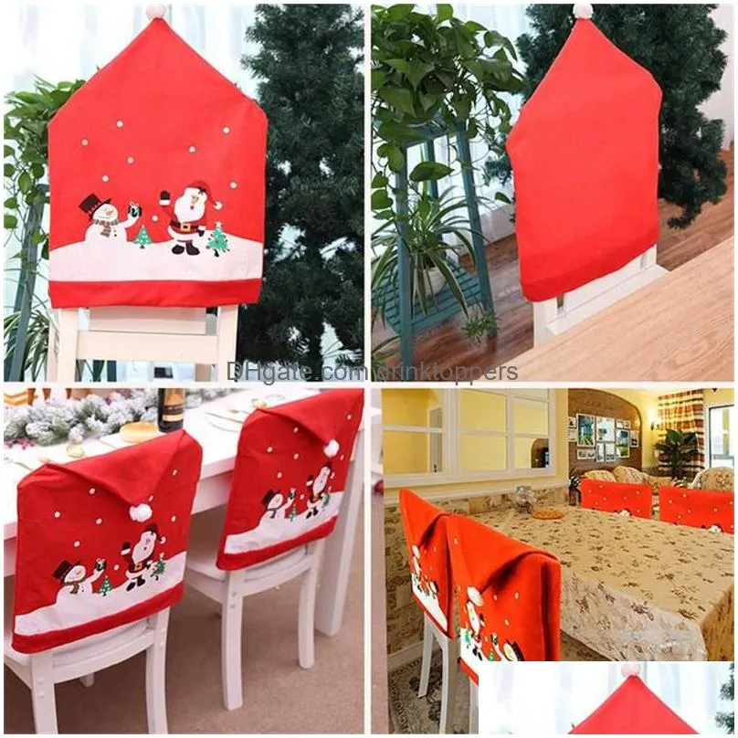  year merry christmas santa claus cap table chair cover red hat back chair covers christmas home decoration