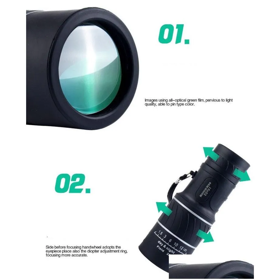 day night vision 16x52 hd optical monocular hunting camping hiking telescope phone camera lens zoom mobile scope universal mount283h