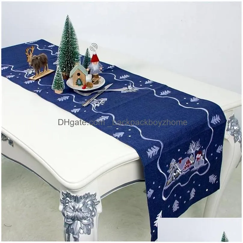 2020 new christmas ornament table cloth santa claus embroidered table flag restaurant tablecloth tea table wedding banquet decoration