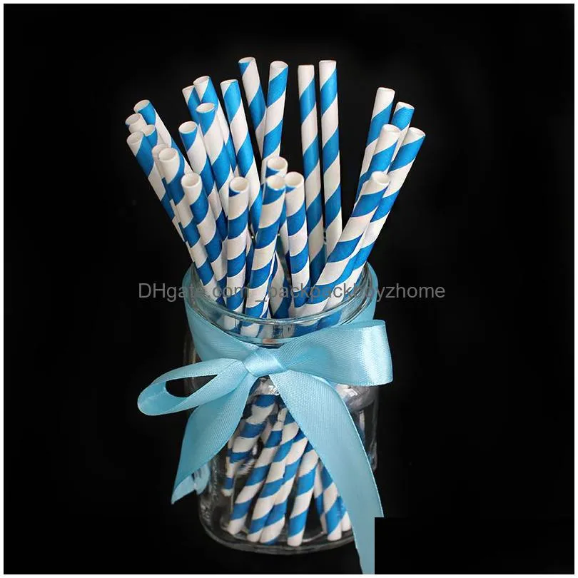 biodegradable colorful stripes paper straws pink blue yellow drinking straws wedding birthday party decoration baby shower kids