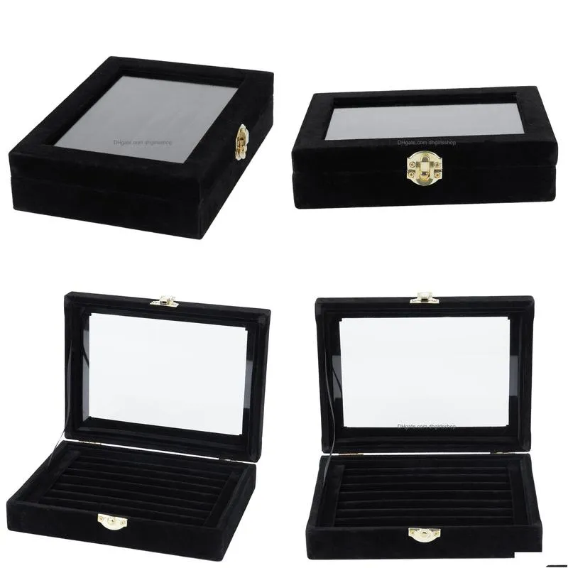 velvet glass ring earring jewelry display organizer box tray holder storage case mx200810