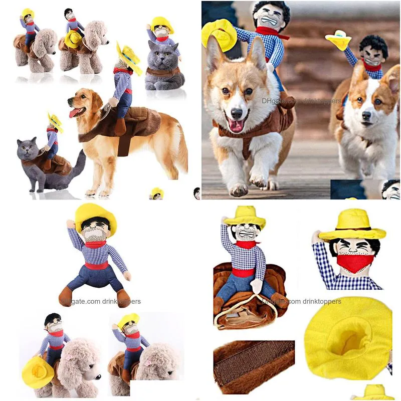 designer-dog-clothes pet-suit- rider style jacket puppy christmas dressup costume with hat halloween cosplay coat for dog 201127