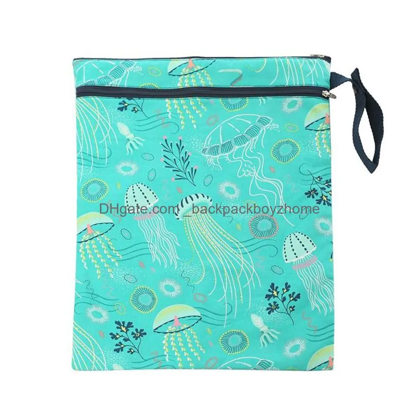 cartoon printing storage bag baby protable nappy reusable washable wet dry cloth zipper waterproof diaper bag baby nappy