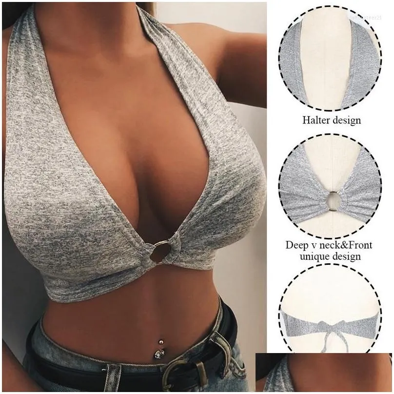 Bras Sexy Halter Bra Deep V Leopard Crop Top Backless Camisole For Women Suspenders Shockproof Vest Lingerie Wireless Sport