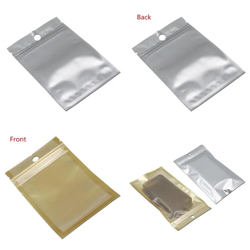 wholesale Wholesale Golden / Clear Self Seal Zipper Plastic Retail Package Packaging Bag Zipper Lock Packing Bags With Hang Hole 10