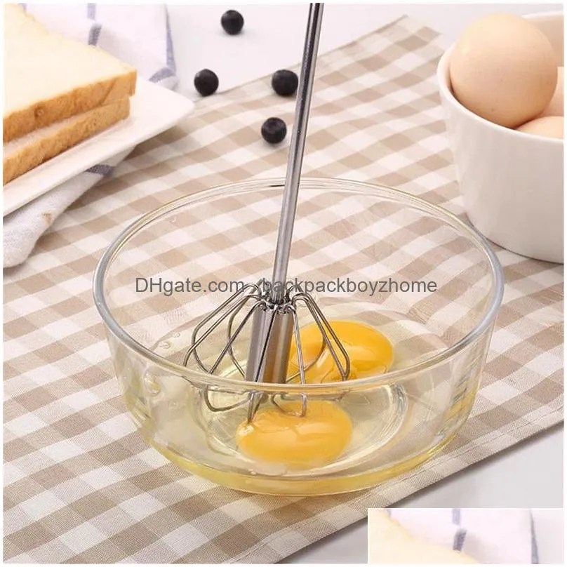 creative semi-automatic egg beater stainless steel egg whisk manual hand mixer self turning egg stirrer kitchen tools