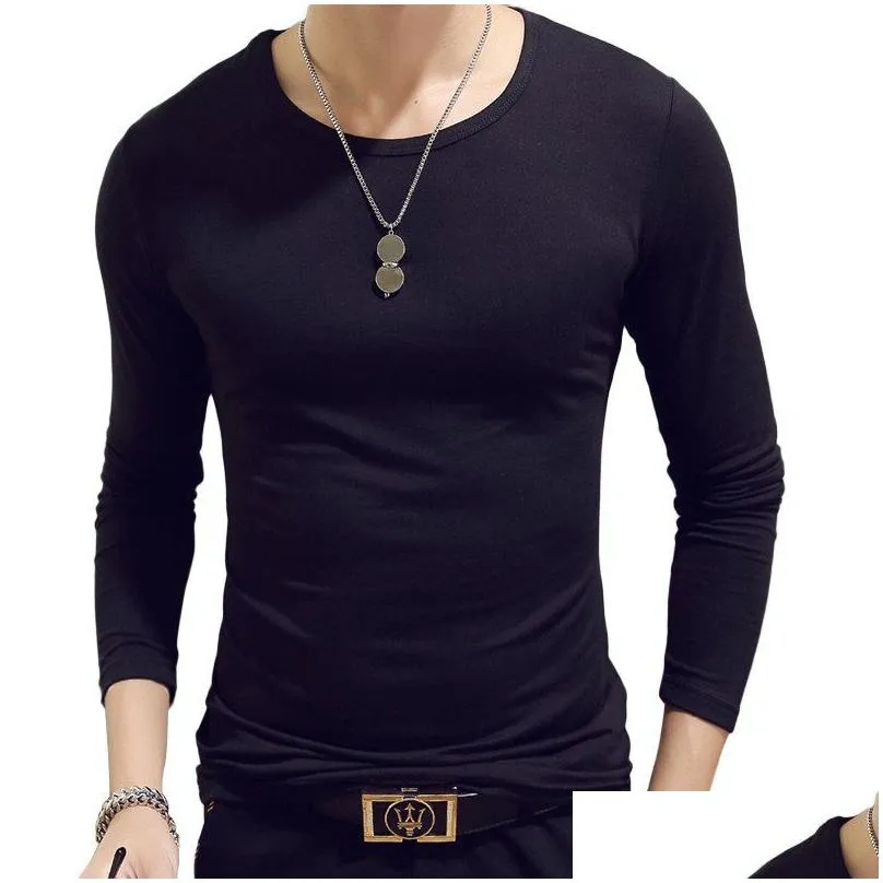 Summer fashion T-shirt casual simple men`s Long sleeve Cotton couple comfortable street solid top Korean version of self cultivation