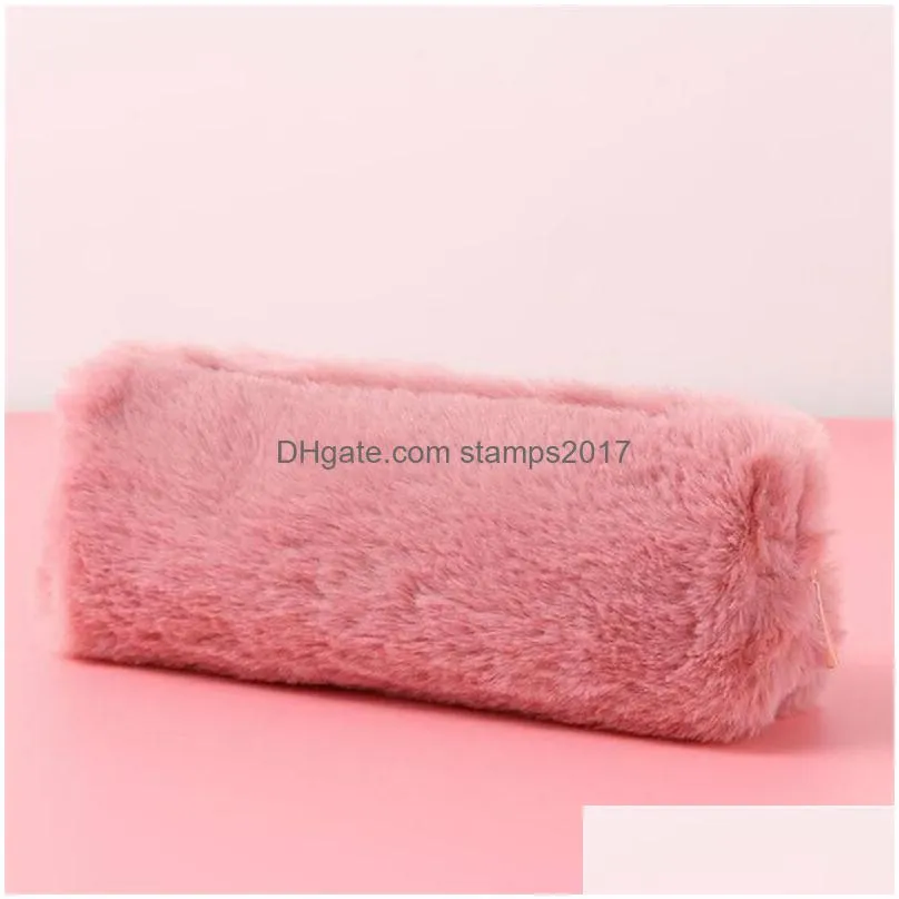 wholesale lovely girl plush pencil bag fuzzy fluffy pencil case makeup pouch coin purse storage bag stationery container pouch