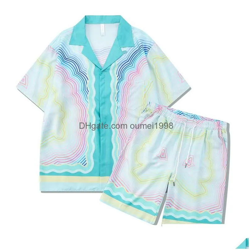 Fashion men`s Designer Men`s Shorts Shirt Outdoor Beach Casual Short sleeve shirt set in Asian sizes