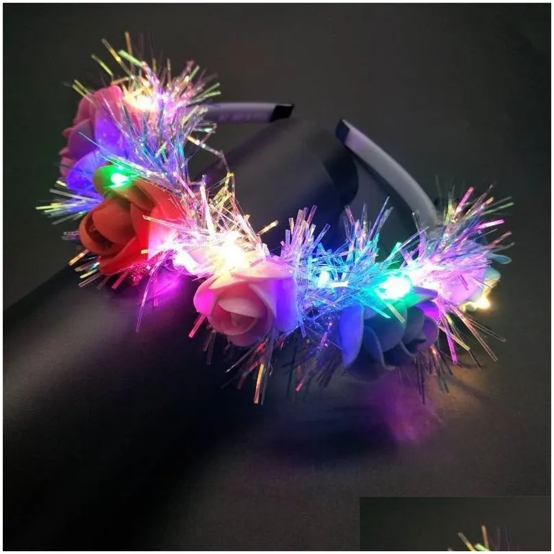 glow wreath flower headband hair accessories adults light up led toy headbands christmas party luminous flashing hairband 315 h1