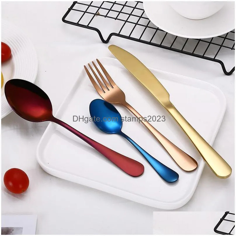 4pcs/set stainless steel cutlery gold silver rainbow plated restaurant dinnerware knife fork spoon kit flatware set