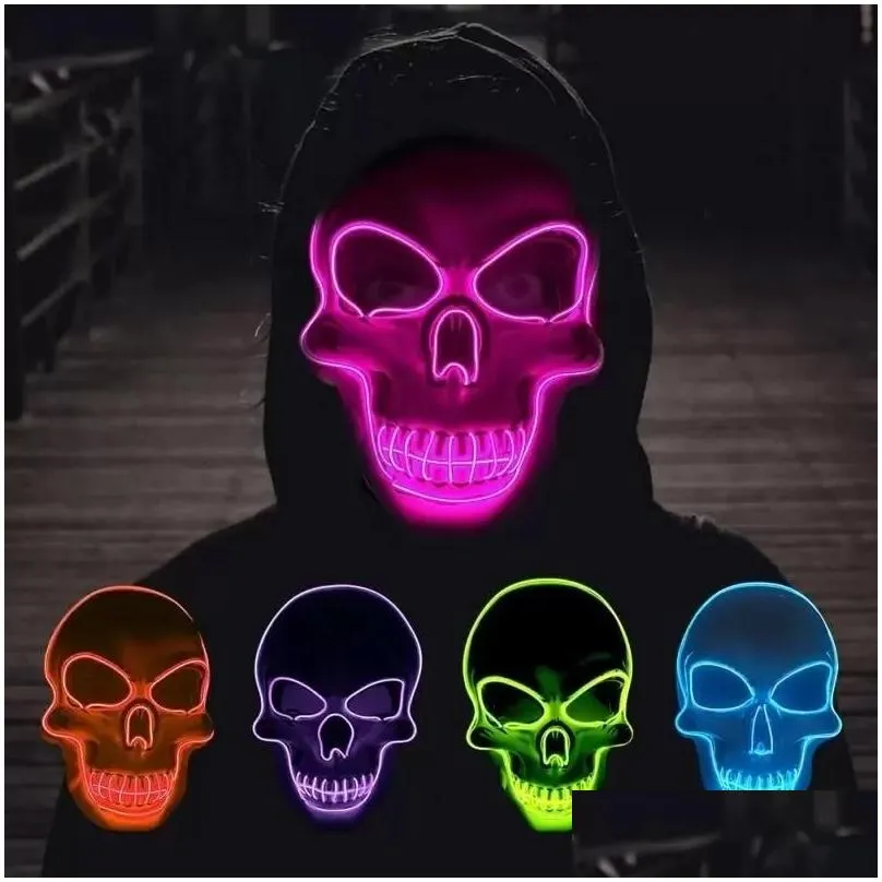 halloween christmas skeleton led masks light up maskterror cosplay scary maskss diy mask glow partys supplies wholesale