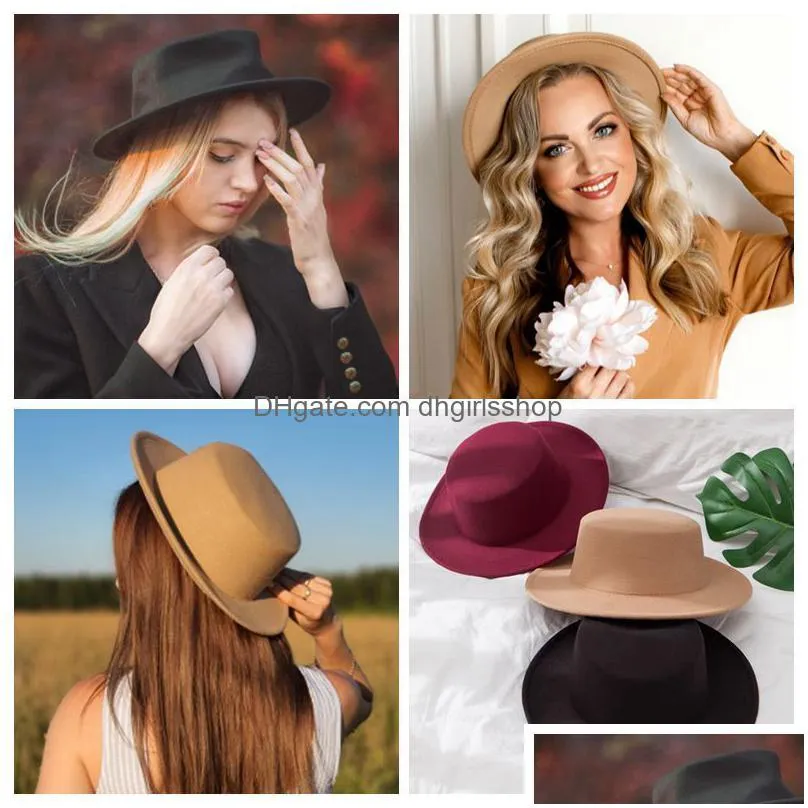flat top fedoras for women solid color imitation woolen jazz cap elegant british wide brim ladies caps bowler hats fedora 220810