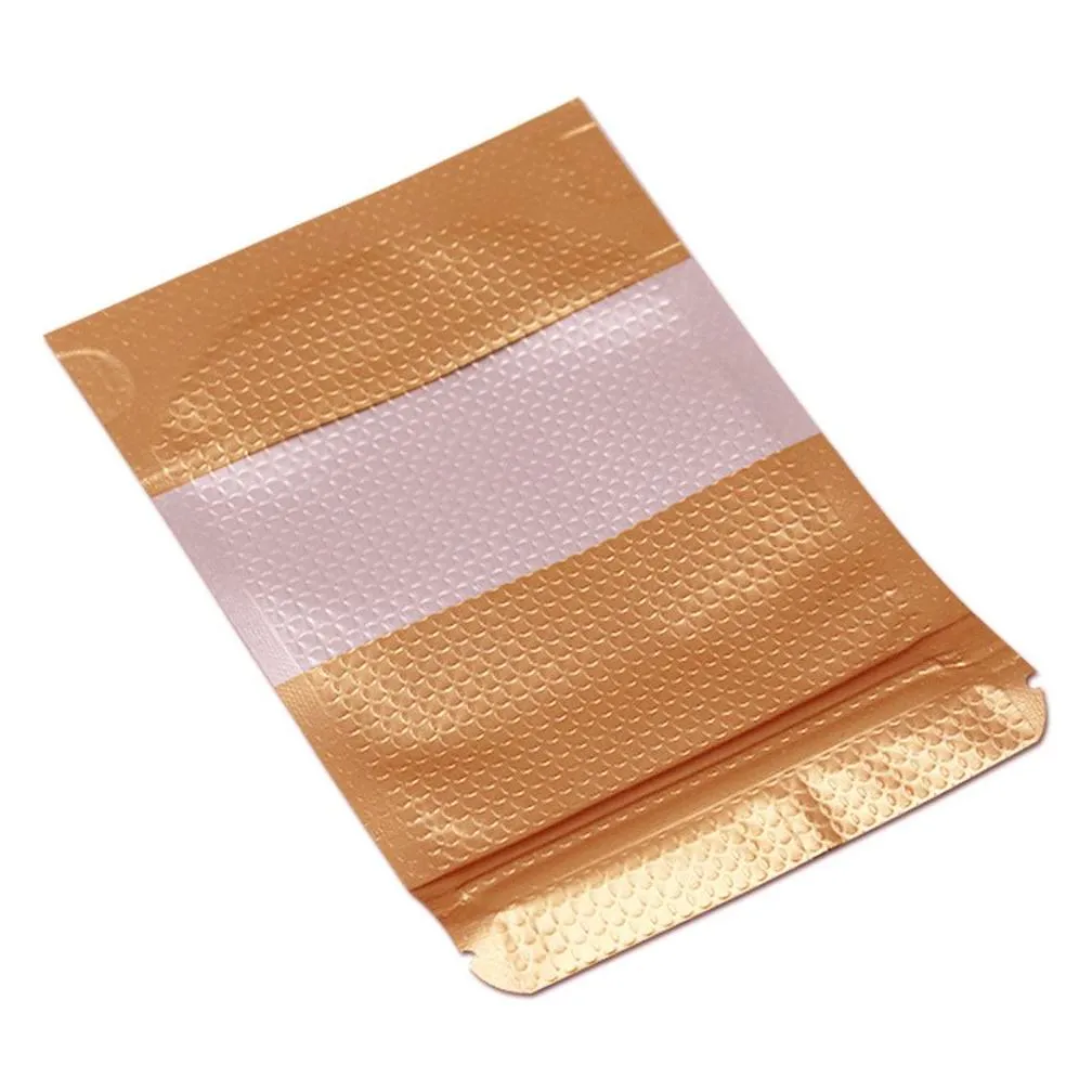 wholesale 300Pcs/Lot Stand Up Gold Aluminum Foil Embossed Zipper Lock Bag for Zip Poly Packaging Lock Heat Seal Doypack Mylar Packing Bags with