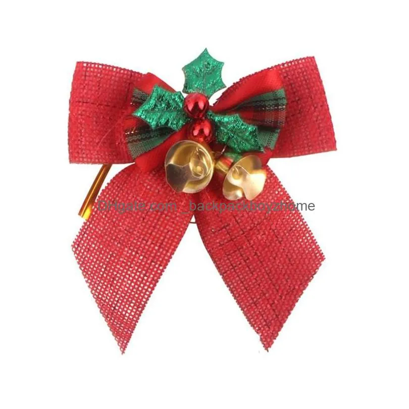 new fashion christmas bowknot with iron bell xmas tree hanging ornament diy crafts garden wedding supplies party decoration