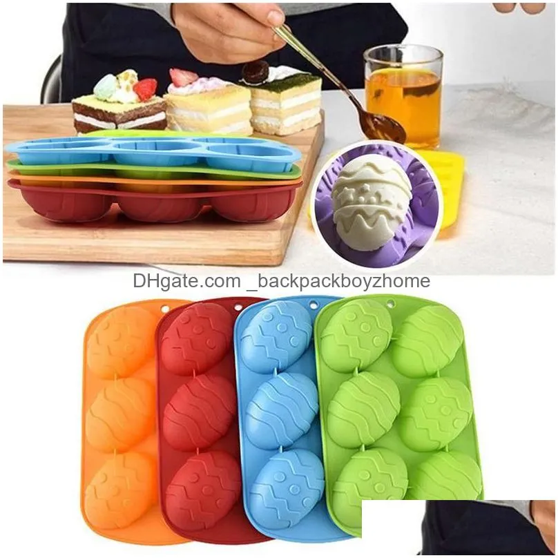 6 cavity easter egg shaped silicone baking mold 3d cake mold muffin chocolate cookie baking mould pan ice maker mould