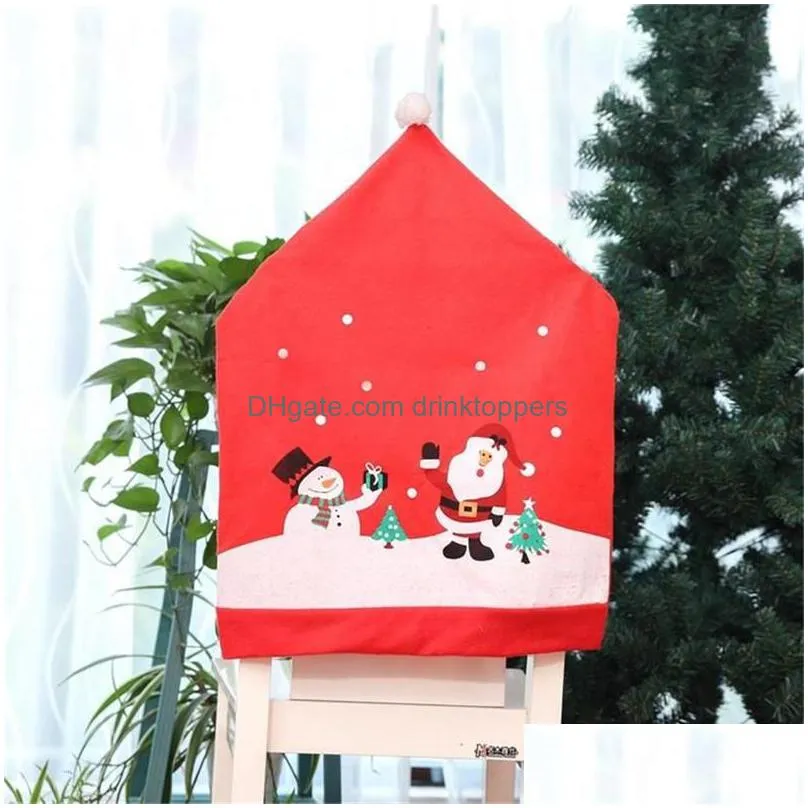  year merry christmas santa claus cap table chair cover red hat back chair covers christmas home decoration