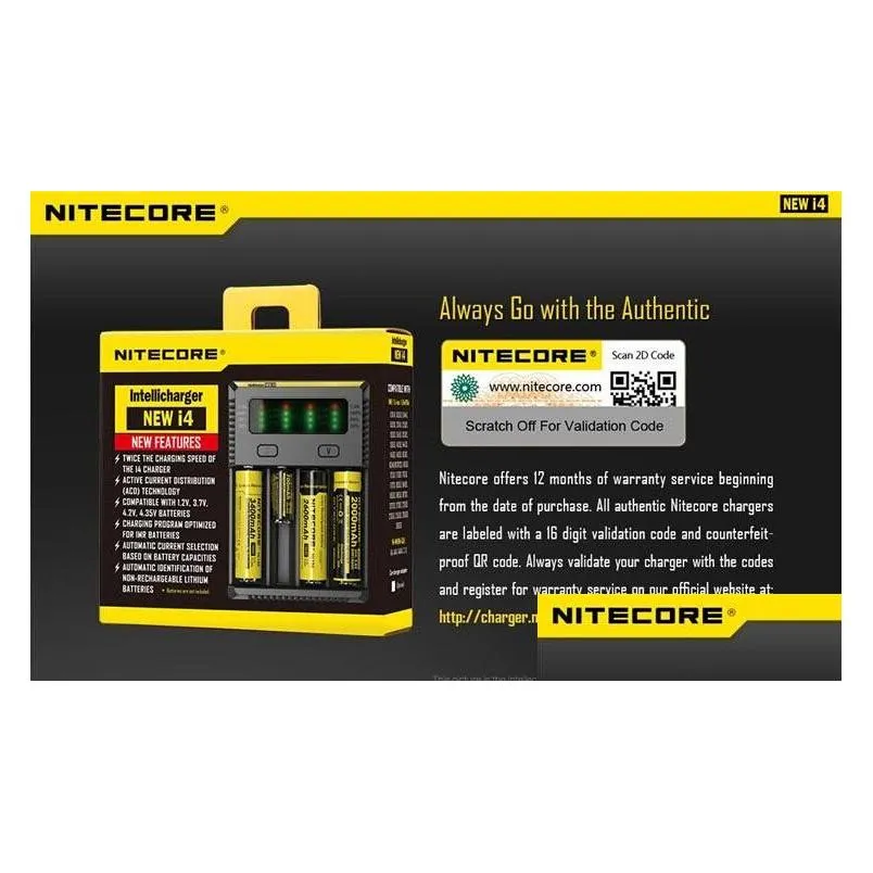 100% authentic nitecore i4 intellicharger universal 1500mah max output e cig chargers for 18650 18350 26650 10440 14500 battery