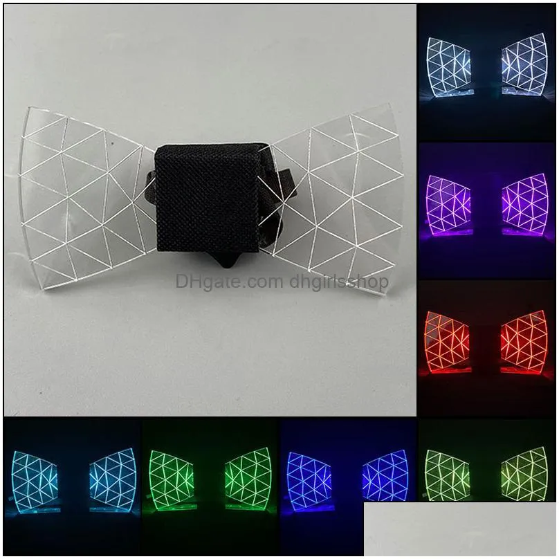 led acrylic bow tie light up men luminous tie costume s dj dance glow party decoration novelty gift 220819