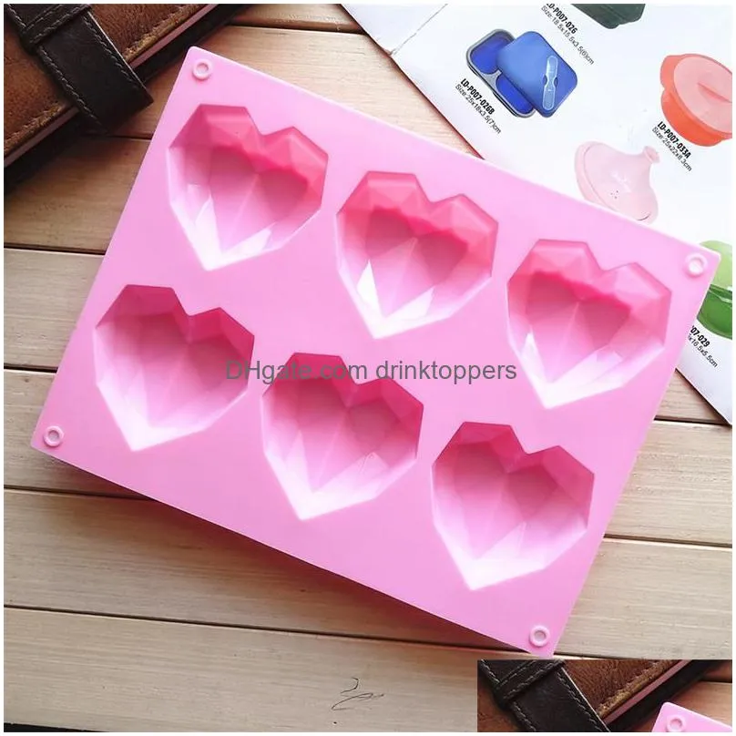 6 cavity diamond love heart silicone mould cake decorating tools love heart cake mold bakeware form for soap mousse pastry tools