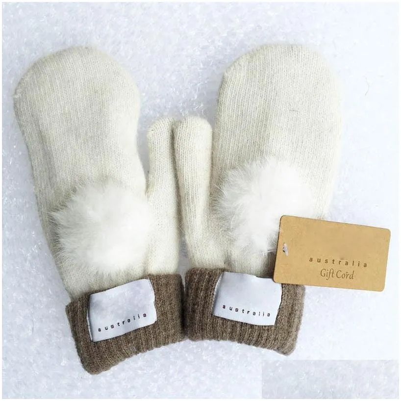 fashion womens gloves for winter and autumn cashmere mittens glove with lovely fur ball outdoor sport warm winter gloves