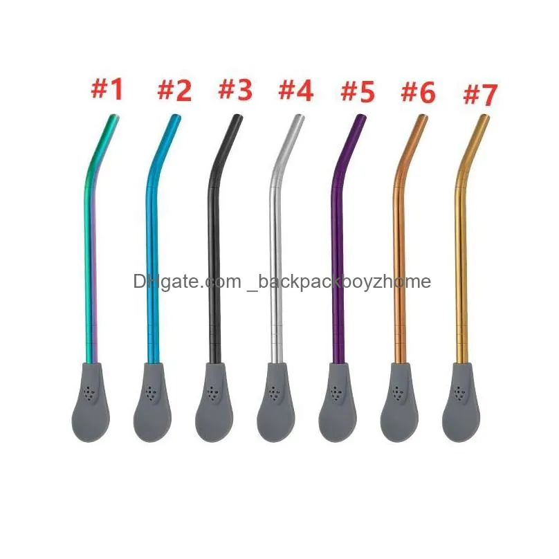 304 stainless steel silicone straw spoons flower tea filter straw spoon creative coffee mixing spoon bar kitchen tool 7 colors