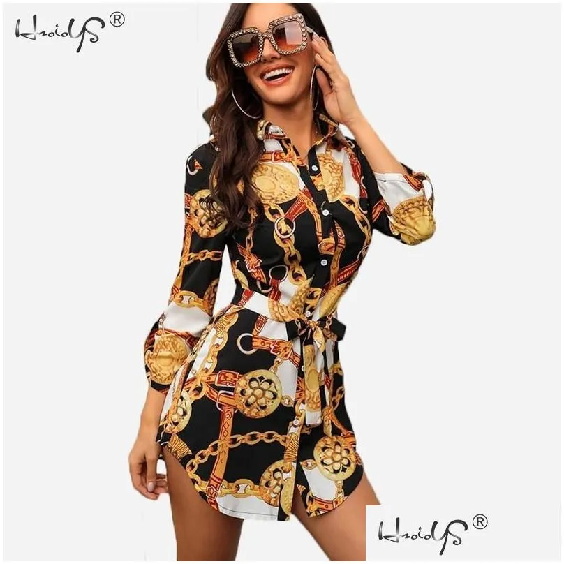 Women Sexy Blouses Middle Sleeve Chain Print Elegant Dresses Casual Top Blusas Chemise Female Tops