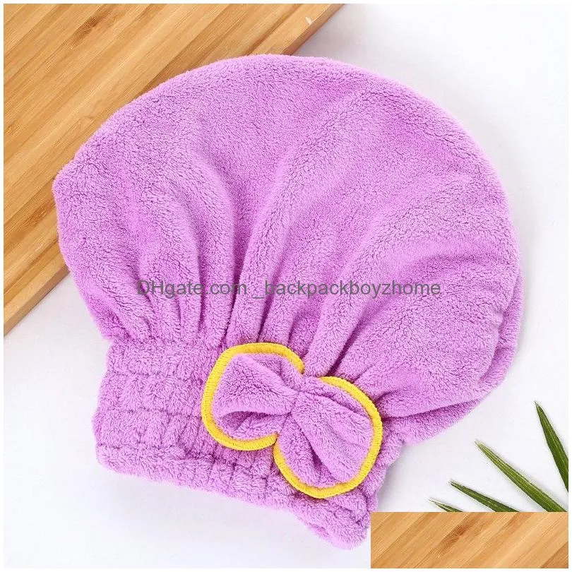 microfibre quick hair drying bath towel spa bowknot wrap towel cap bathroom accessories thick bonnets women shower caps