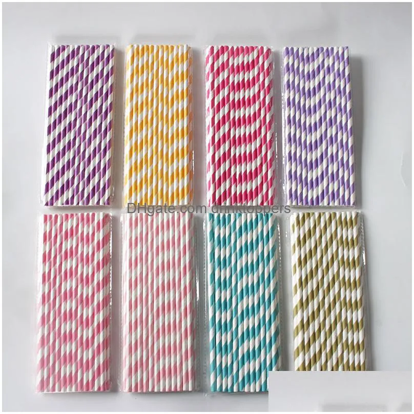 biodegradable colorful stripes paper straws pink blue yellow drinking straws wedding birthday party decoration baby shower kids