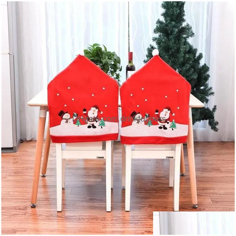  year merry christmas santa claus cap table chair cover red hat back chair covers christmas home decoration