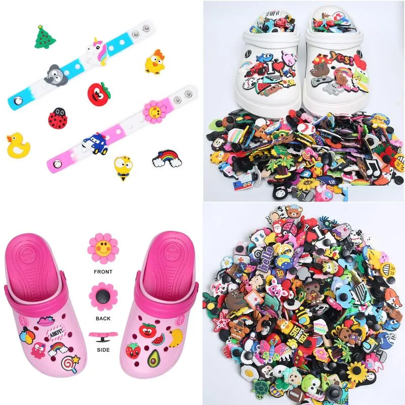 wholesale 30-50-100Pcs Mixed Cartoon Random Different Shoes Charms Fit clog Shoes/Wristbands Children Party Birthday Gift