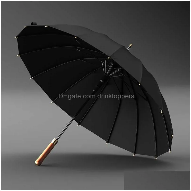 olycat luxury mental wooden handle umbrella 112cm large long men black umbrellas 16 ribs windproof rain umbrella paraguas gifts 211011