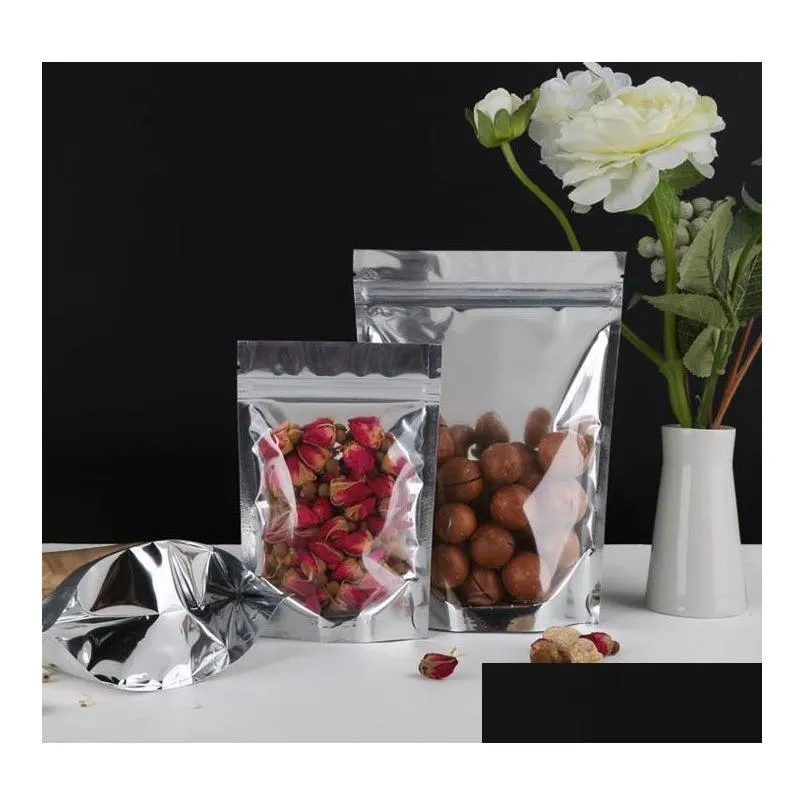 wholesale 400pcs Mylar Stand Up Aluminum Foil Clear Package Pack Bags for Food Coffee Storage Resealable Zip Lock Packing Bag