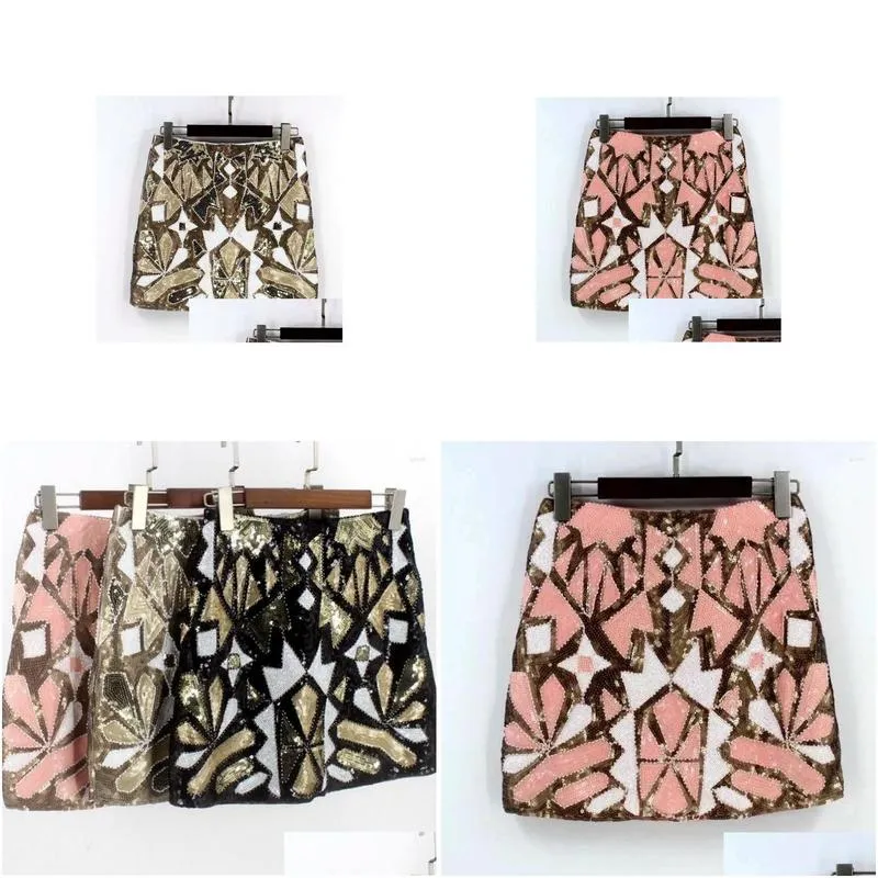 Skirts Spring Wemen`s Fashion Baroque Geometric Beaded Embroidery Sequins Skirt
