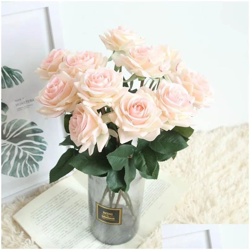 7pcs/lot Decor Rose Artificial Flowers Silk Flowers Floral Latex Real Touch Rose Wedding Bouquet Home Party Design Flowers