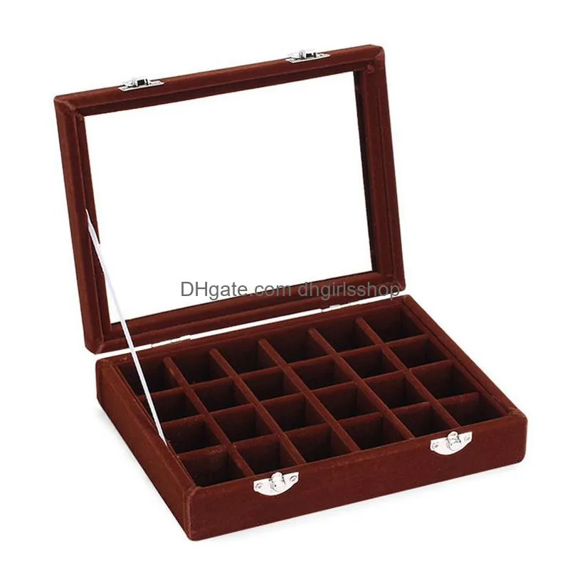 24 grids black rose red velvet jewelry box rings earrings necklaces makeup holder case organizer women jewelery storage 220309