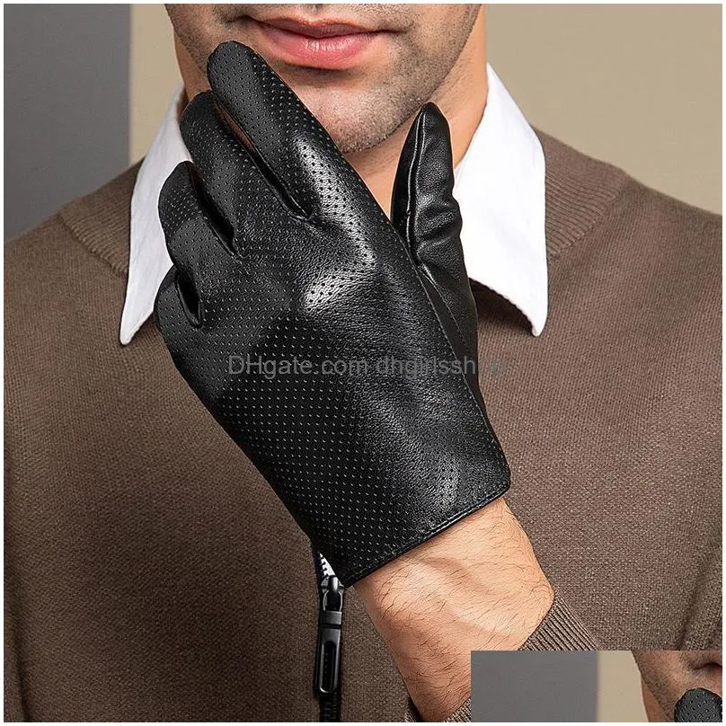 five fingers gloves 100% genius sheepskin gloves men`s driving gloves thin breathable touch screen men`s gloves s2759 230512