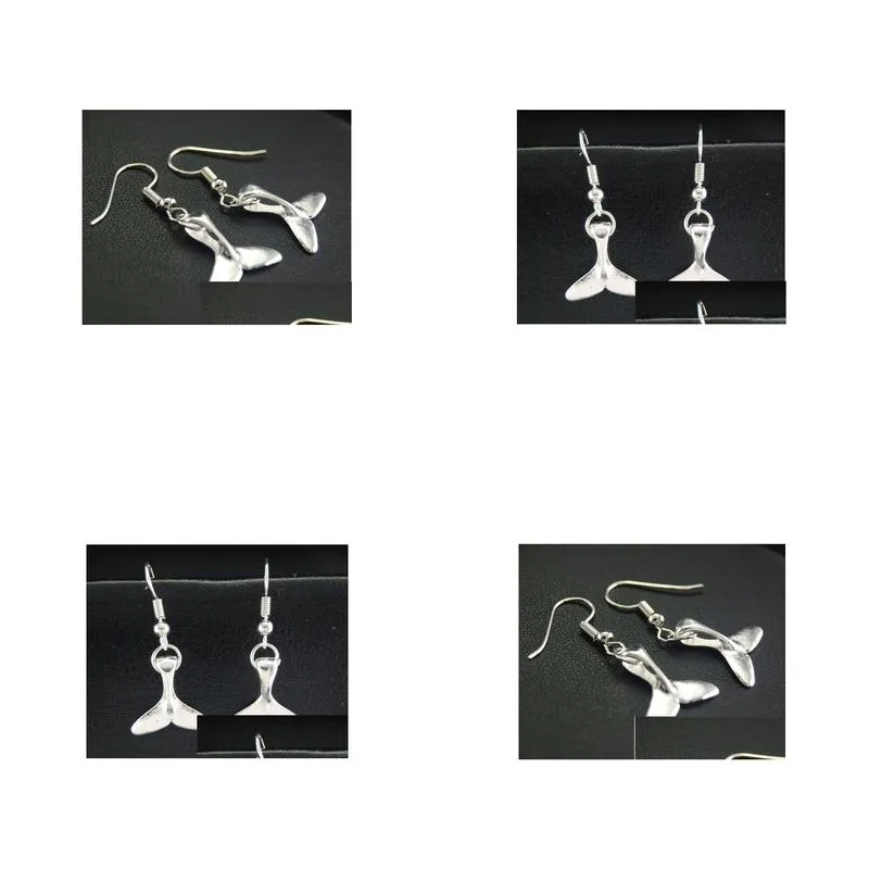 20pair silver plated whale tail fish dangle drop earrings charms pendant earrings ear stud handmade diy jewelry 