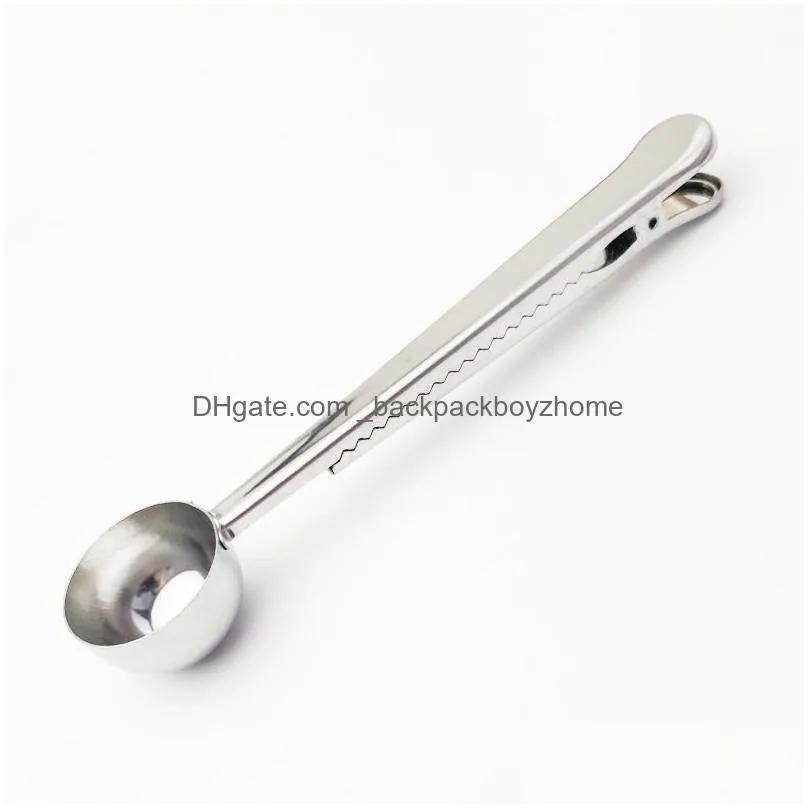 stainless steel coffee scoops measuring spoon with sealing clip kitchen baking scale milk powder round spoon