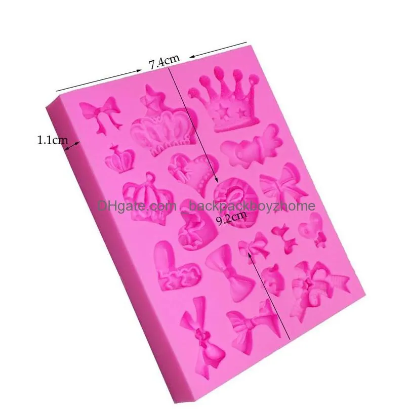 pink chocolate mold food grade silicone crown bow shape baking accessories non-toxic cake decorating tools handmade soap mold