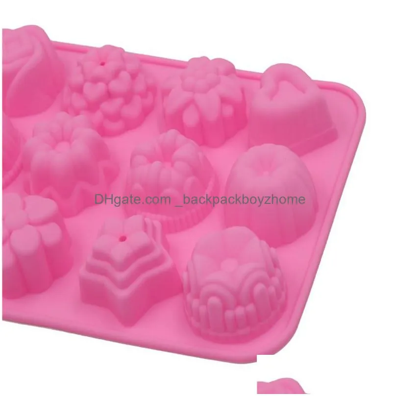 diy kitchen silicone 12 grids flower shape muffin silicone bakeware rubber baking mould chocolate egg tart mold 21*16cm