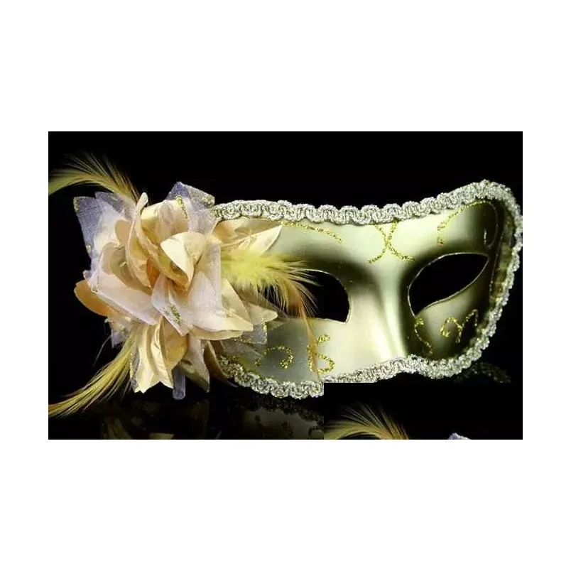 Fashion Women Sexy mask Hallowmas Venetian eye mask masquerade masks with flower feather Easter mask dance party holiday mask drop