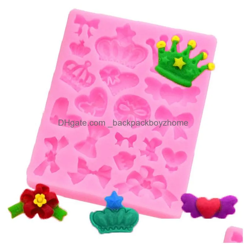 pink chocolate mold food grade silicone crown bow shape baking accessories non-toxic cake decorating tools handmade soap mold